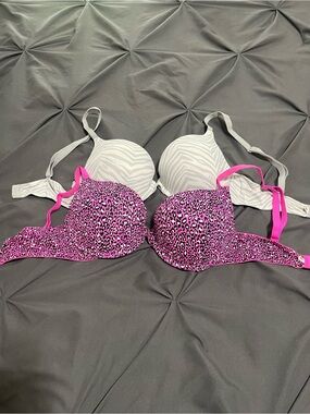 VS pink Pink Leopard Print Push-Up Bra with Gray Zebra Bra (2-Pack)
